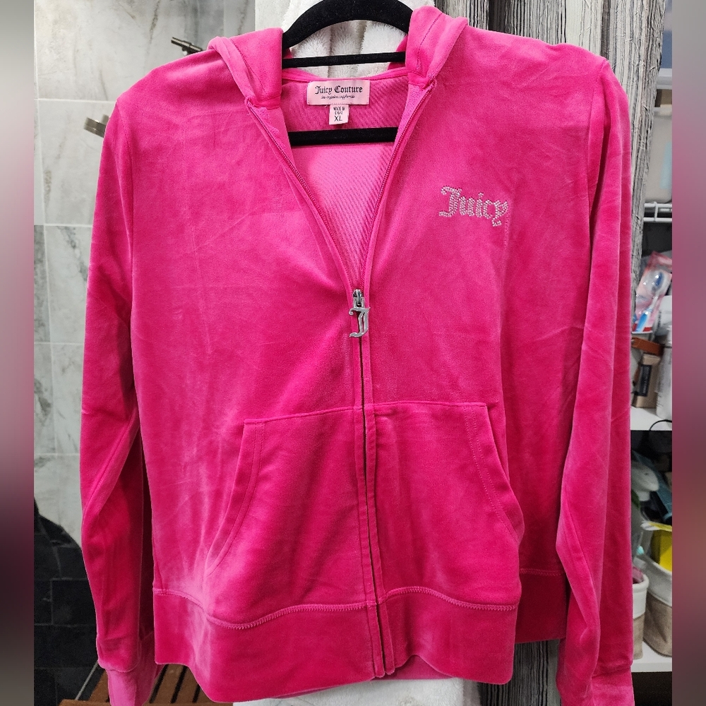 Juicy Couture Pink Velour Hoodie with Rhinestone Logo